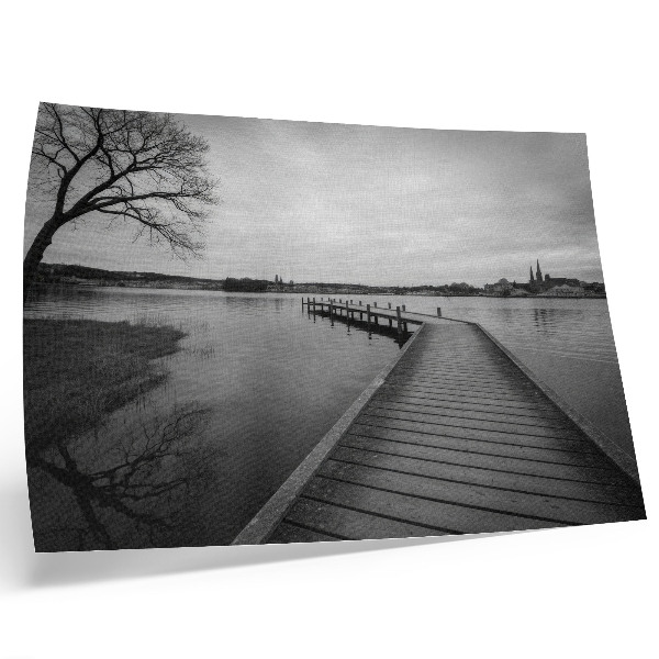 Poster Peisaj alb-negru debarcader din lemn lac calm