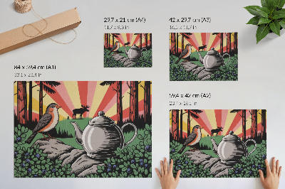 Poster O scenă dinamică a pădurii, bogată în detalii