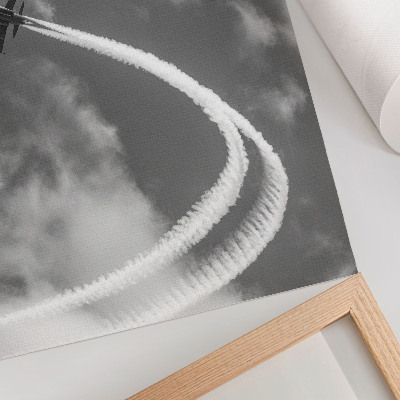 Poster retro Avion pe cer cu dungi dinamice de nori