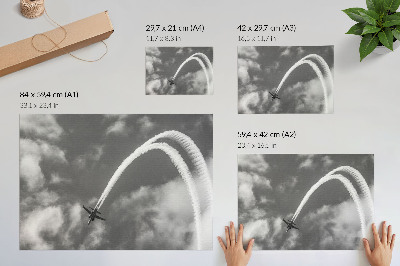 Poster retro Avion pe cer cu dungi dinamice de nori