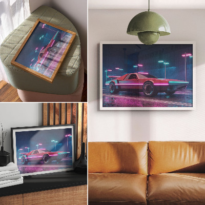 Poster pentru perete Mașină retro într-un decor urban neon