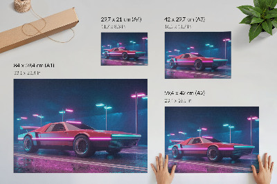 Poster pentru perete Mașină retro într-un decor urban neon