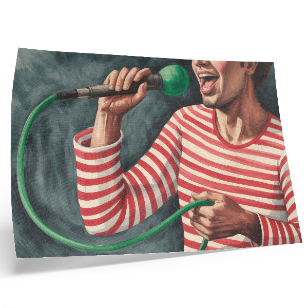 Poster retro Cămașă cu dungi roșii, microfon verde