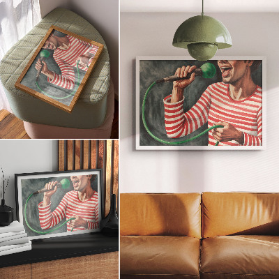 Poster retro Cămașă cu dungi roșii, microfon verde