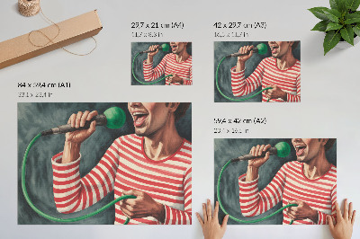Poster retro Cămașă cu dungi roșii, microfon verde