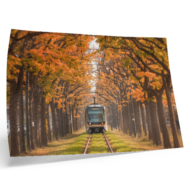 Poster retro Tunel de toamnă cu un tramvai în mijloc