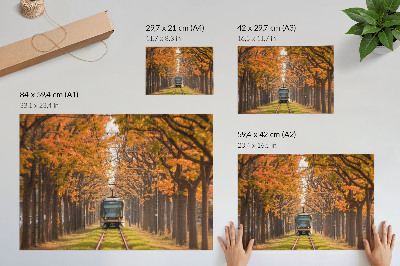 Poster retro Tunel de toamnă cu un tramvai în mijloc