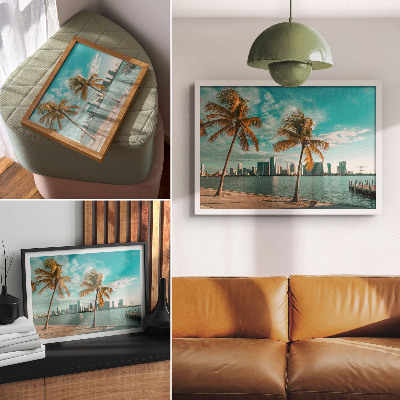 Poster retro Palmieri, lac, zgârie-nori, cer turcoaz, calm