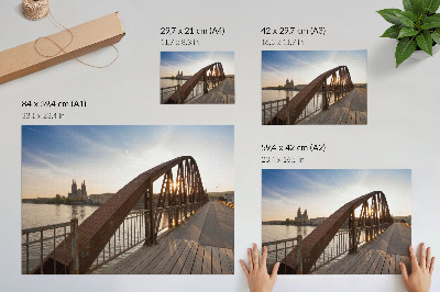 Poster pentru perete pod metalic catedrală râu apus de soare liniștit