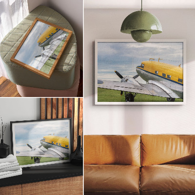Poster Avion clasic elegant, galben, gri și albastru