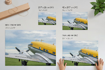 Poster Avion clasic elegant, galben, gri și albastru