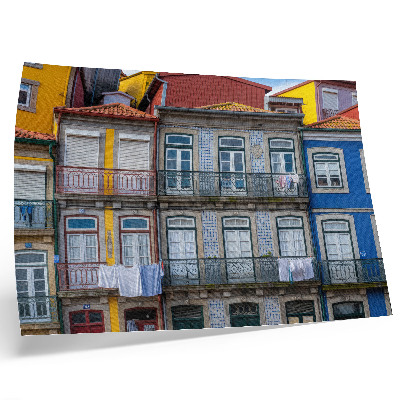 Poster retro Case de locuit colorate cu detalii, balcoane și plante