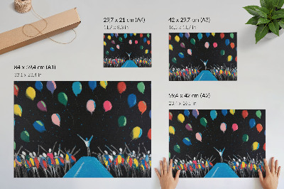 Poster Baloane colorate care contrastează cu cerul negru
