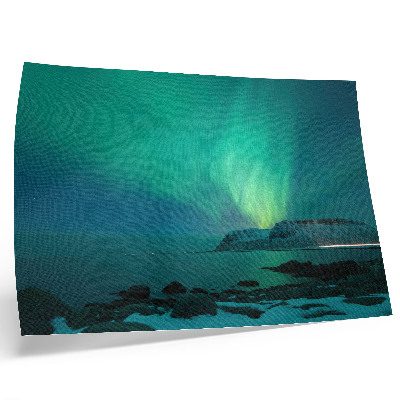 Poster retro Auroră verde, lumini strălucitoare, suprafață calmă