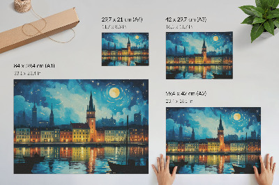 Poster pentru perete Reflecții ale orașului nocturn, strălucire lampă cu apă