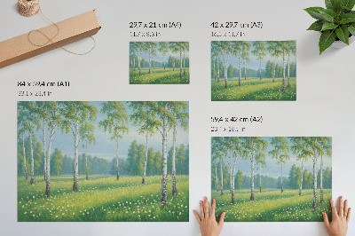 Poster pentru perete Mesteacăni maiestuoși, flori verzi de pajiște