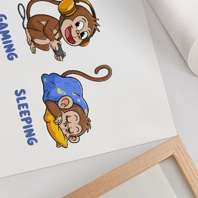 Poster Ilustrații amuzante cu o maimuță care mănâncă, se joacă și doarme