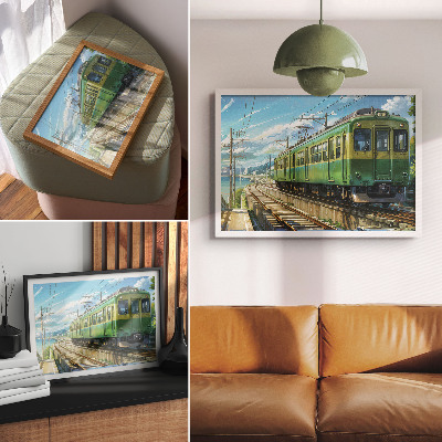 Poster Tren ilustrativ într-un peisaj de pe litoral