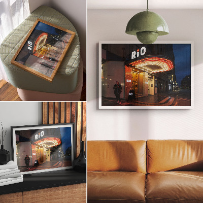 Poster Lumini neon retro cinema crem roșu