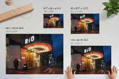 Poster Lumini neon retro cinema crem roșu