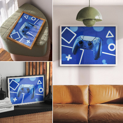 Poster retro Fundal geometric albastru pentru controler de joc