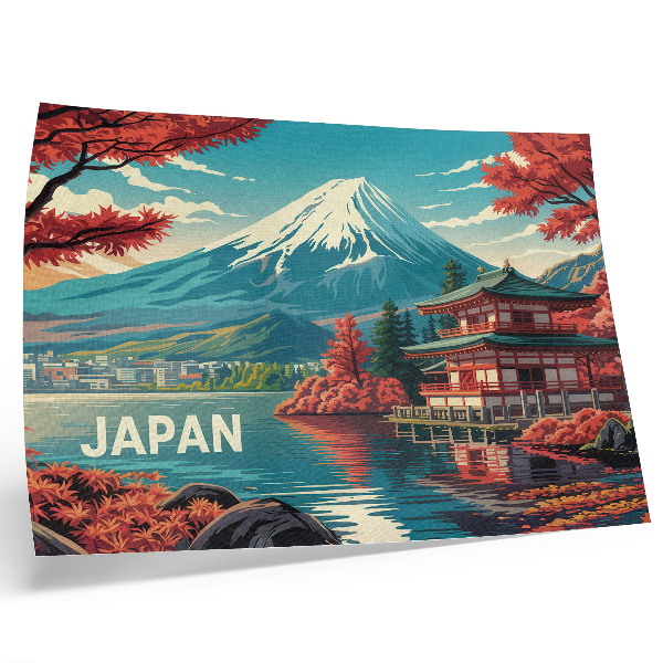 Poster retro Peisaj japonez plin de culori, lac, munte