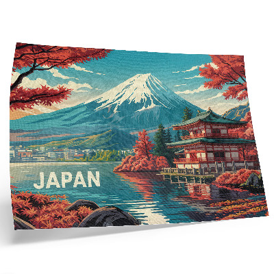 Poster retro Peisaj japonez plin de culori, lac, munte