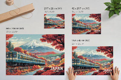 Poster Un tren cu culorile toamnei ale naturii în fundalul munților