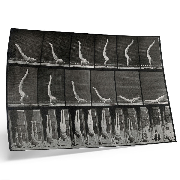 Poster Un bărbat stând în poziție culcat pe spate, în mâini. Fototip după Eadweard Muybridge, 1887.