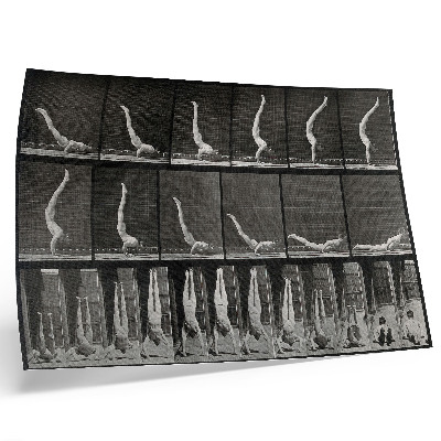 Poster Un bărbat stând în poziție culcat pe spate, în mâini. Fototip după Eadweard Muybridge, 1887.