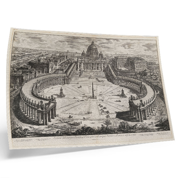 Poster Curtea din fața Vaticanului cu două colonade lungi și curbate, acoperite cu sculpturi
