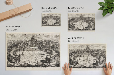 Poster Curtea din fața Vaticanului cu două colonade lungi și curbate, acoperite cu sculpturi