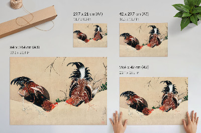 Poster Tablouri de Katsushika Hokusai „Cocoși” (1838).