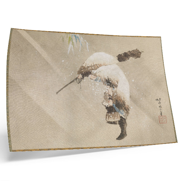 Poster Un pescar cărând o plasă în zăpadă (cca. 1821) în rezoluție înaltă de Katsushika Hokusai