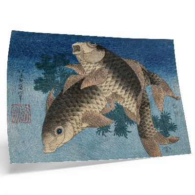 Poster pentru perete Crap înotând printre alge marine (1831) – Ilustrație japoneză a unui pește