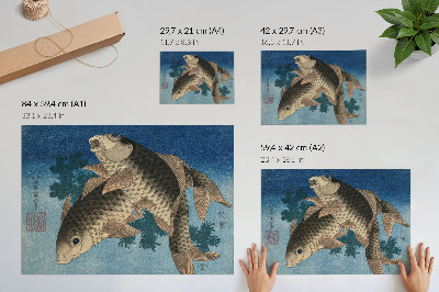 Poster pentru perete Crap înotând printre alge marine (1831) – Ilustrație japoneză a unui pește