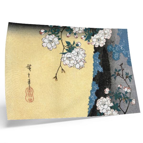 Poster retro Flori de cireș japoneze (1837) – gravură vintage pe lemn de Utagawa Hiroshige