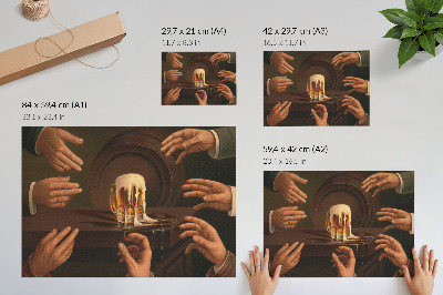 Poster pentru perete Șapte mâini masculine care înconjoară o cană de bere