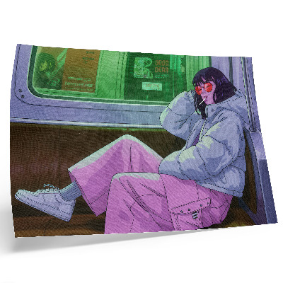 Poster pentru perete Figură elegantă în tramvai cu pantaloni roz