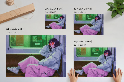 Poster pentru perete Figură elegantă în tramvai cu pantaloni roz