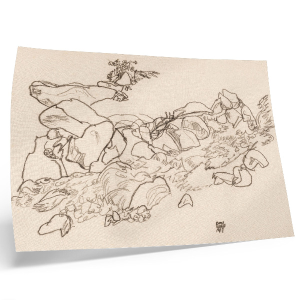 Poster retro Pârâu de munte (1917) de Egon Schiele – desen liniar din colecția muzeului MET