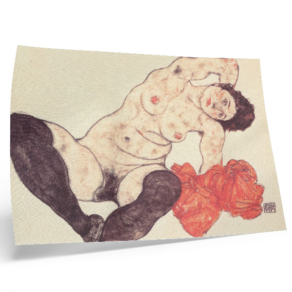 Poster Nud feminin cu un prosop galben (1917) de Egon Schiele