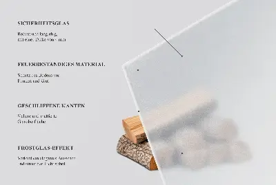Sticlă securizată pentru protecție sub sobă în formă de sfert de cerc și aspect semitransparent