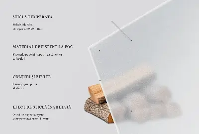 Sticlă securizată pentru protecție sub sobă în formă de sfert de cerc și aspect semitransparent