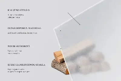 Sticlă securizată pentru protecție sub sobă în formă de sfert de cerc și aspect semitransparent