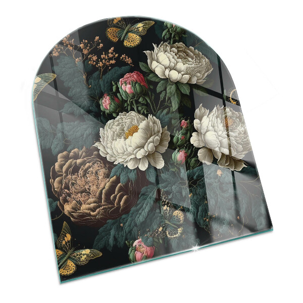 Sticlă sub șemineu semi-oval Model floral cu fluturi