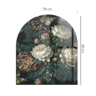 Sticlă sub șemineu semi-oval Model floral cu fluturi