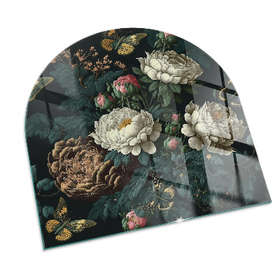 Sticlă sub șemineu semi-oval Model floral cu fluturi