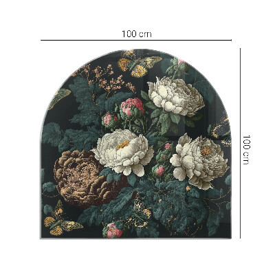 Sticlă sub șemineu semi-oval Model floral cu fluturi