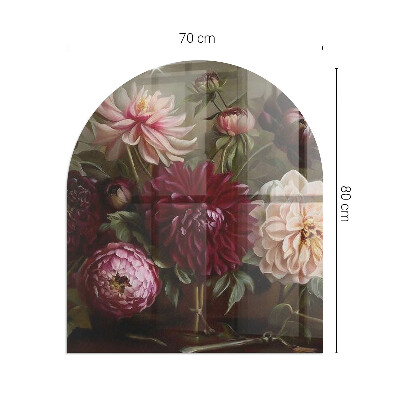 Sticlă sub șemineu semi-oval Buchet de flori în detaliu